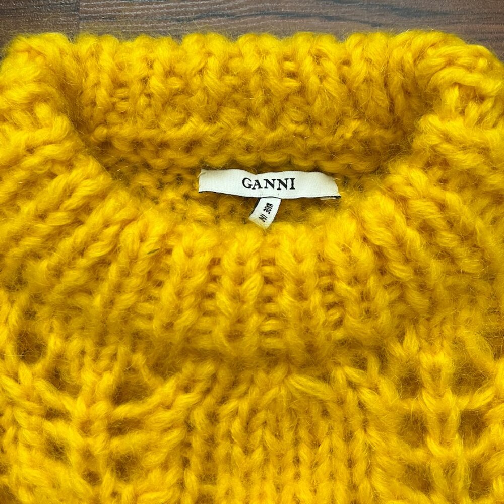Ganni Bright Yellow Chunky Knit Crewneck Sweater - Picture 5 of 8
